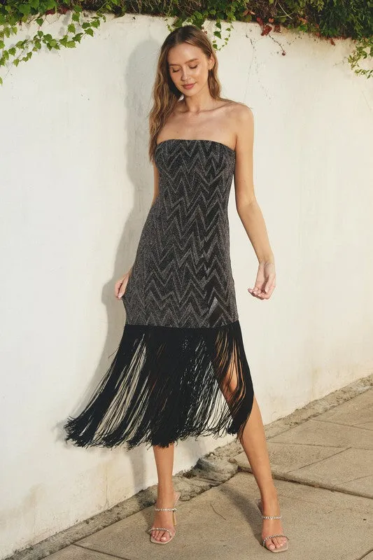 Strapless Metallic Fringe Dress