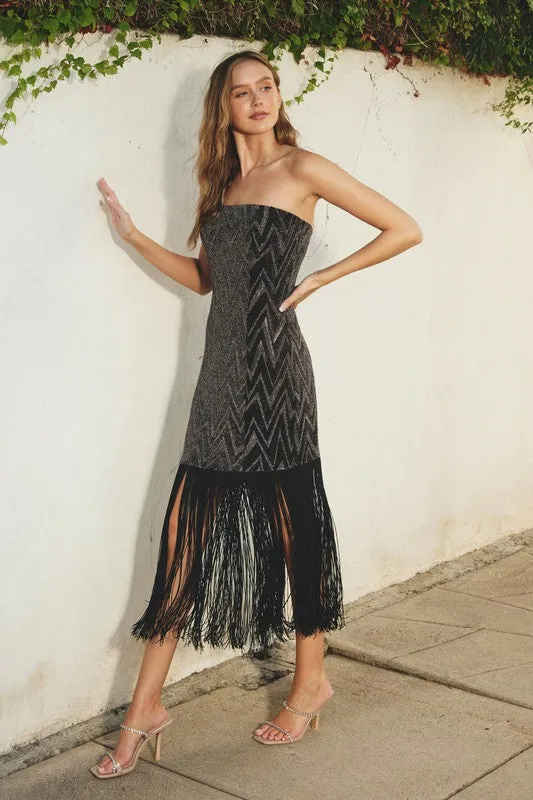 Strapless Metallic Fringe Dress