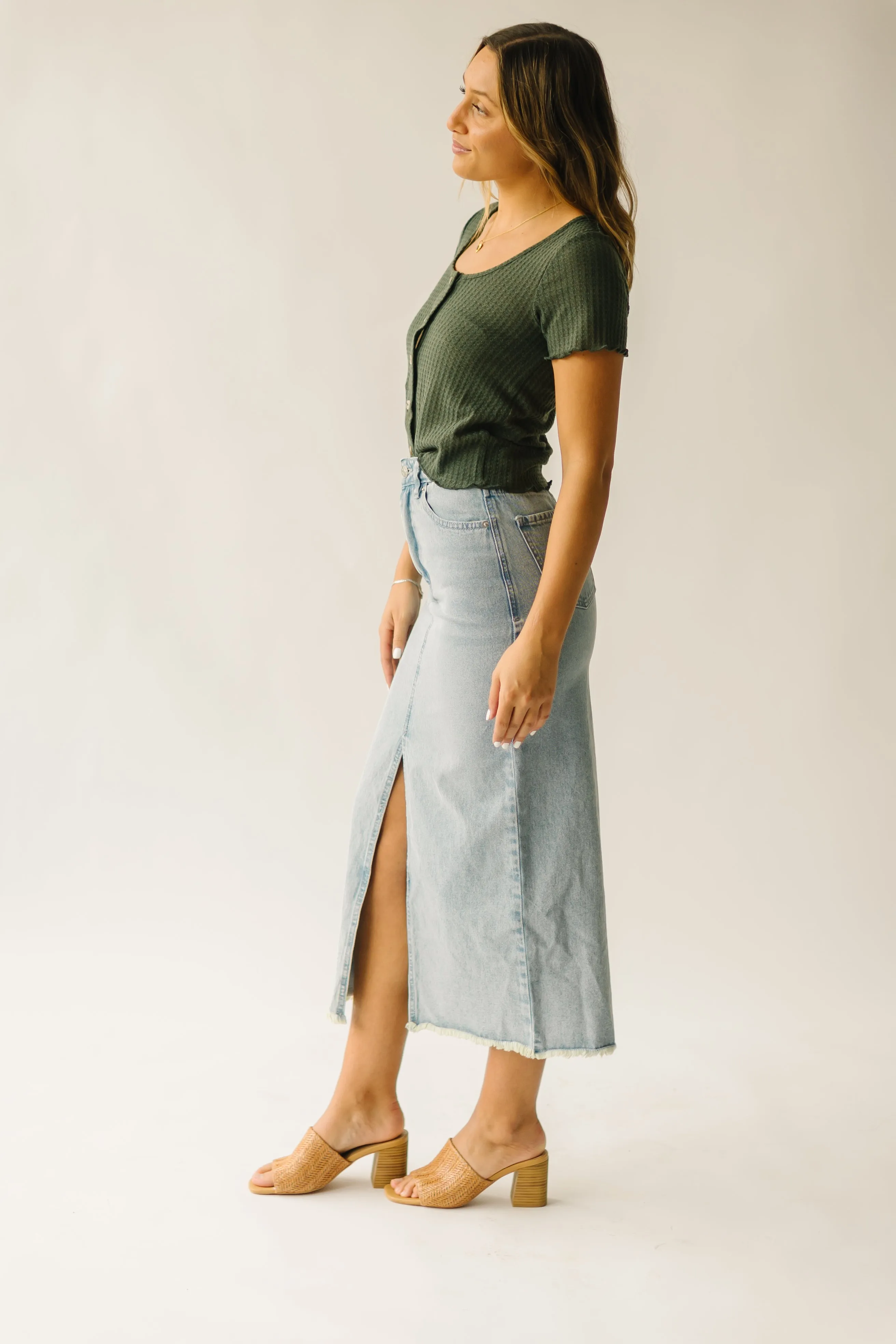 The Kaplan Slit Denim Skirt in Light Blue