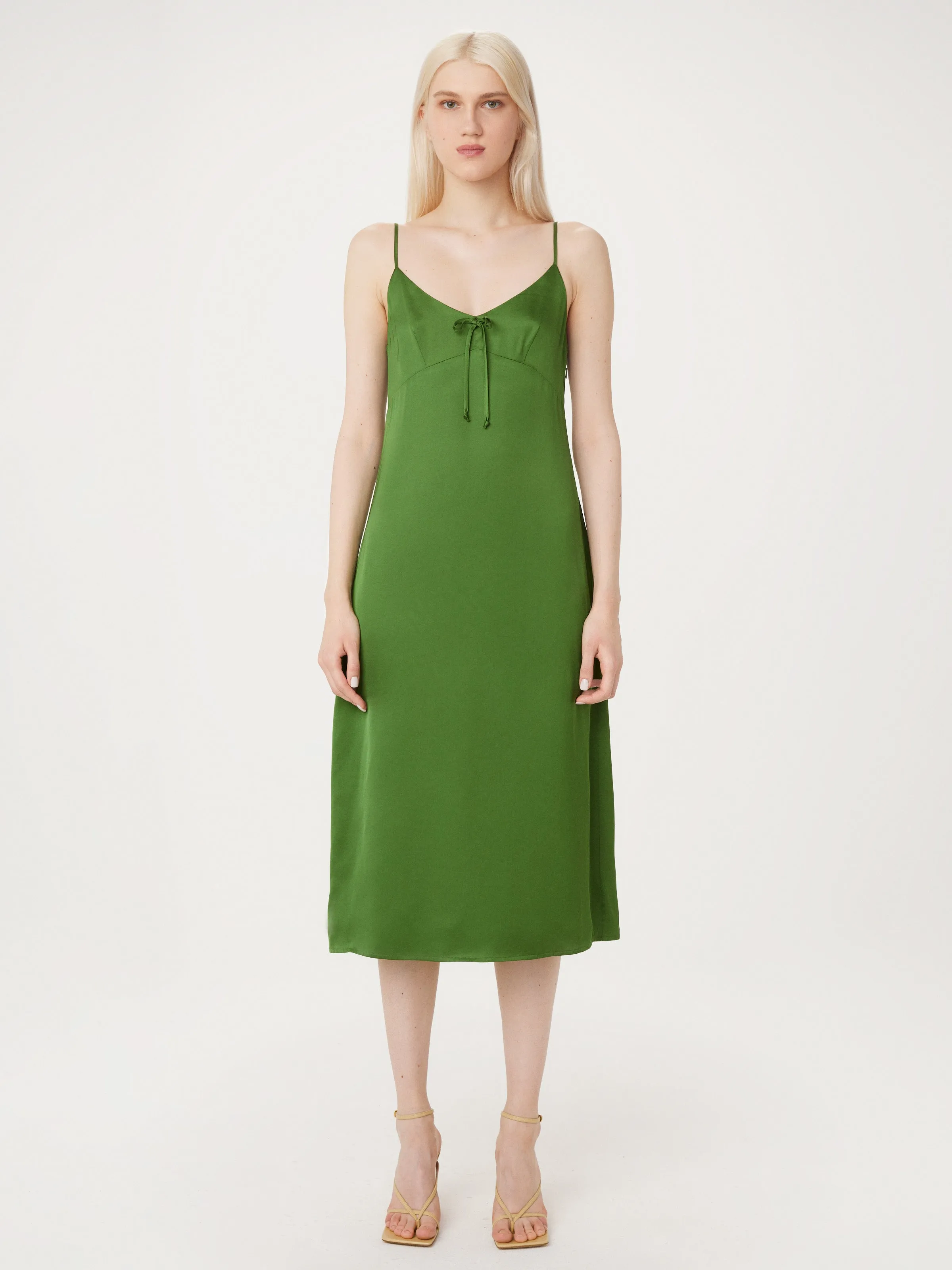 The Satin Slip Dress in Military Green