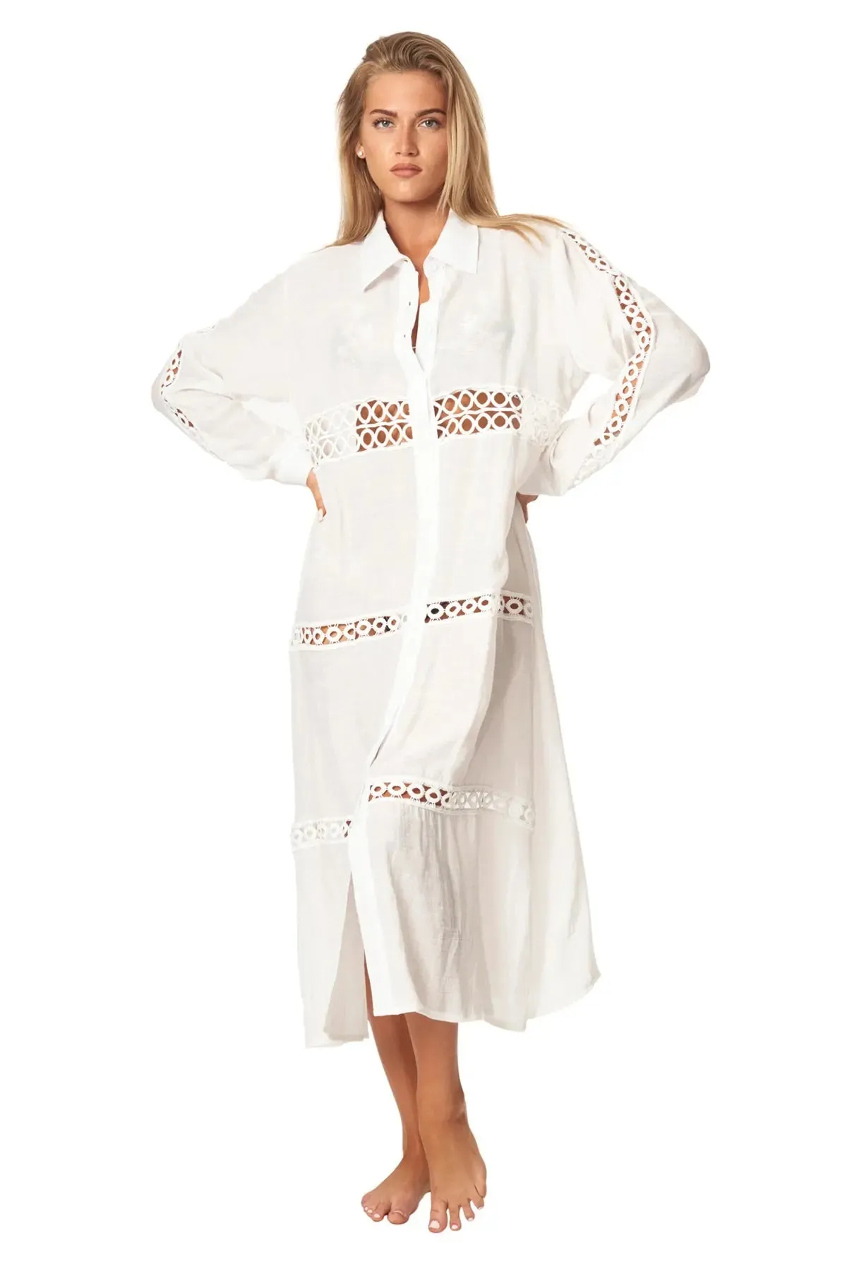 Women Loose Long Sleeve Shirt Dress Swimsuit Cover Ups