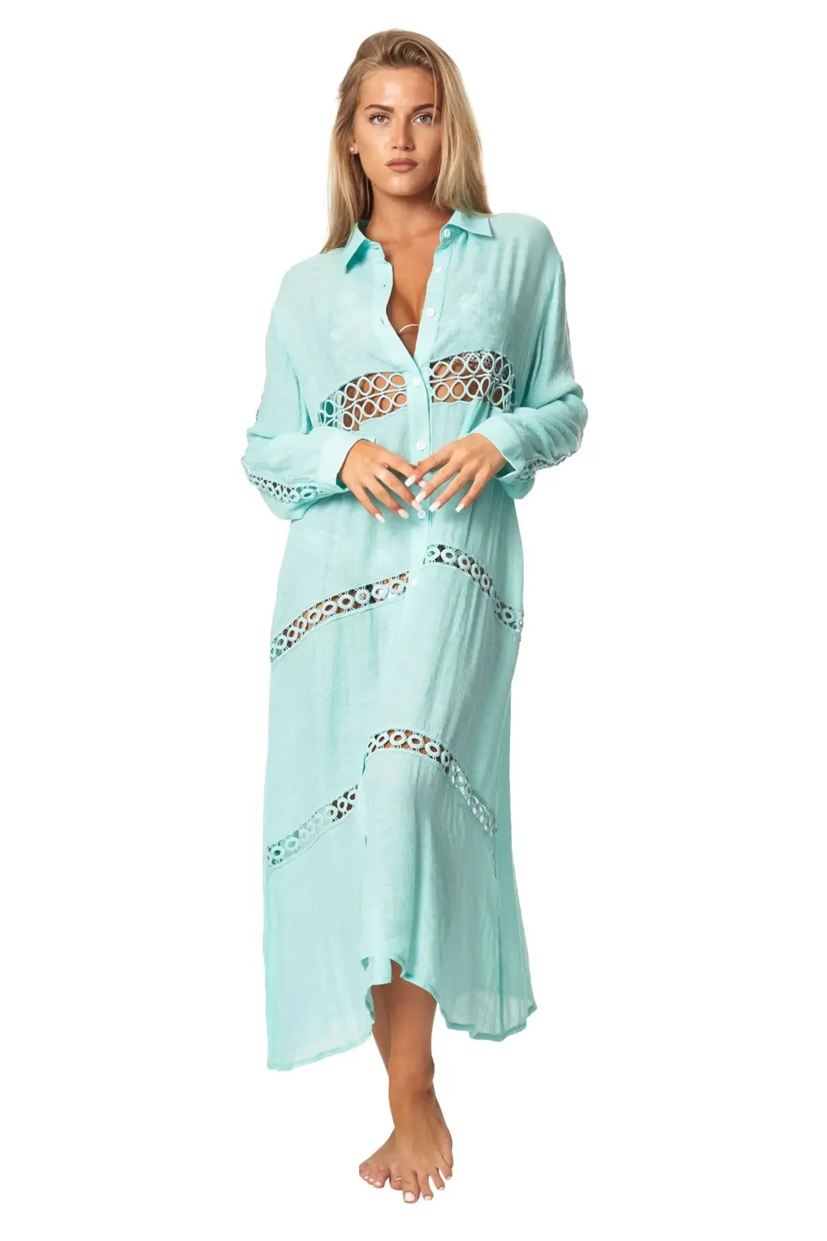 Women Loose Long Sleeve Shirt Dress Swimsuit Cover Ups