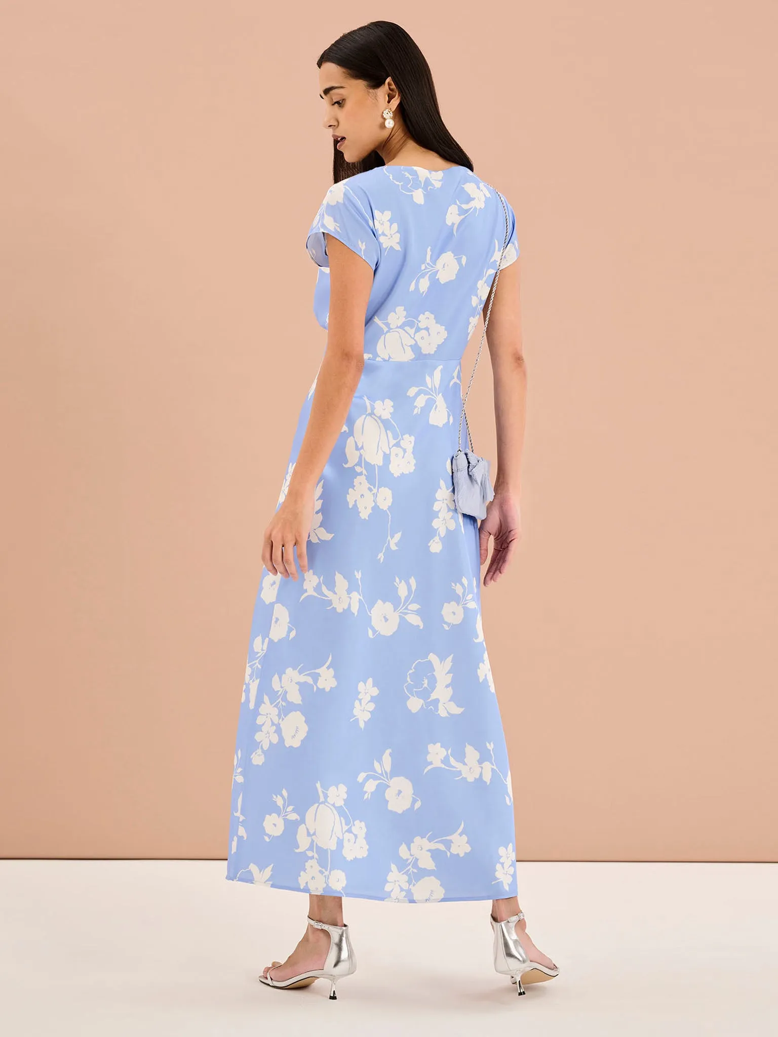 Woolf Short Sleeve Floral Slip Dress in Blue