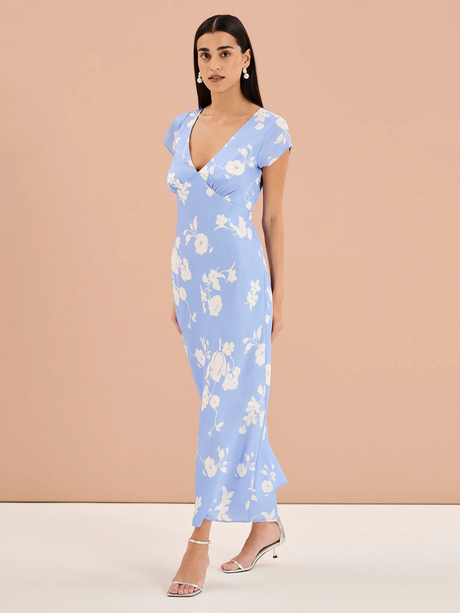 Woolf Short Sleeve Floral Slip Dress in Blue