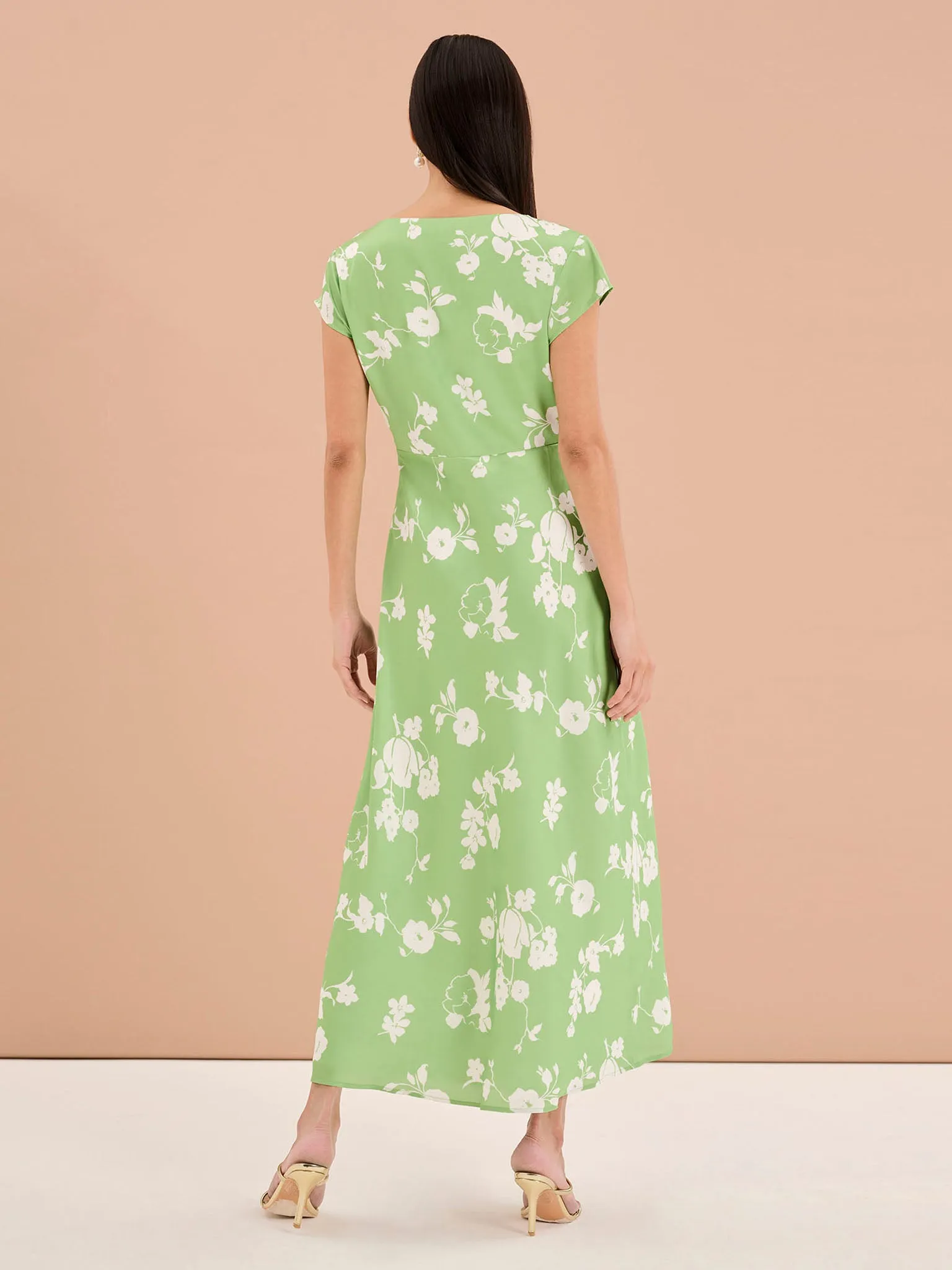 Woolf Short Sleeve Floral Slip Dress in Green